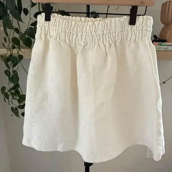 Apiece Apart Linen Blend Drawstring Skirt Cream 8 Summer Chic Resort Boho